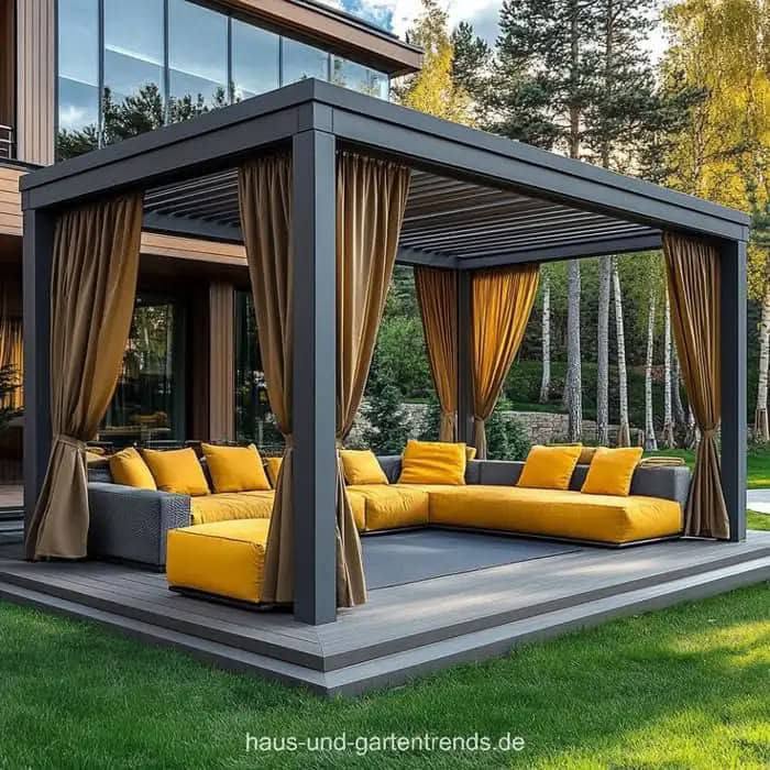 Garden pergola lounge with drapery